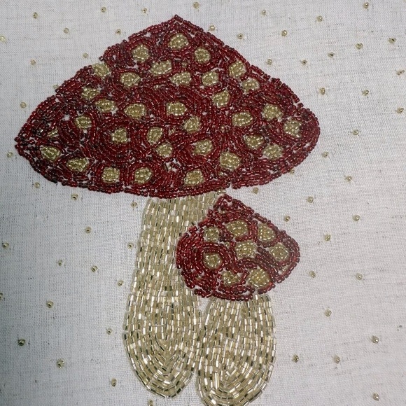 Handmade in India Beaded Embroidery Mushrooms 12 1/2" Hoop New Boho Wall Decor - Picture 6 of 6